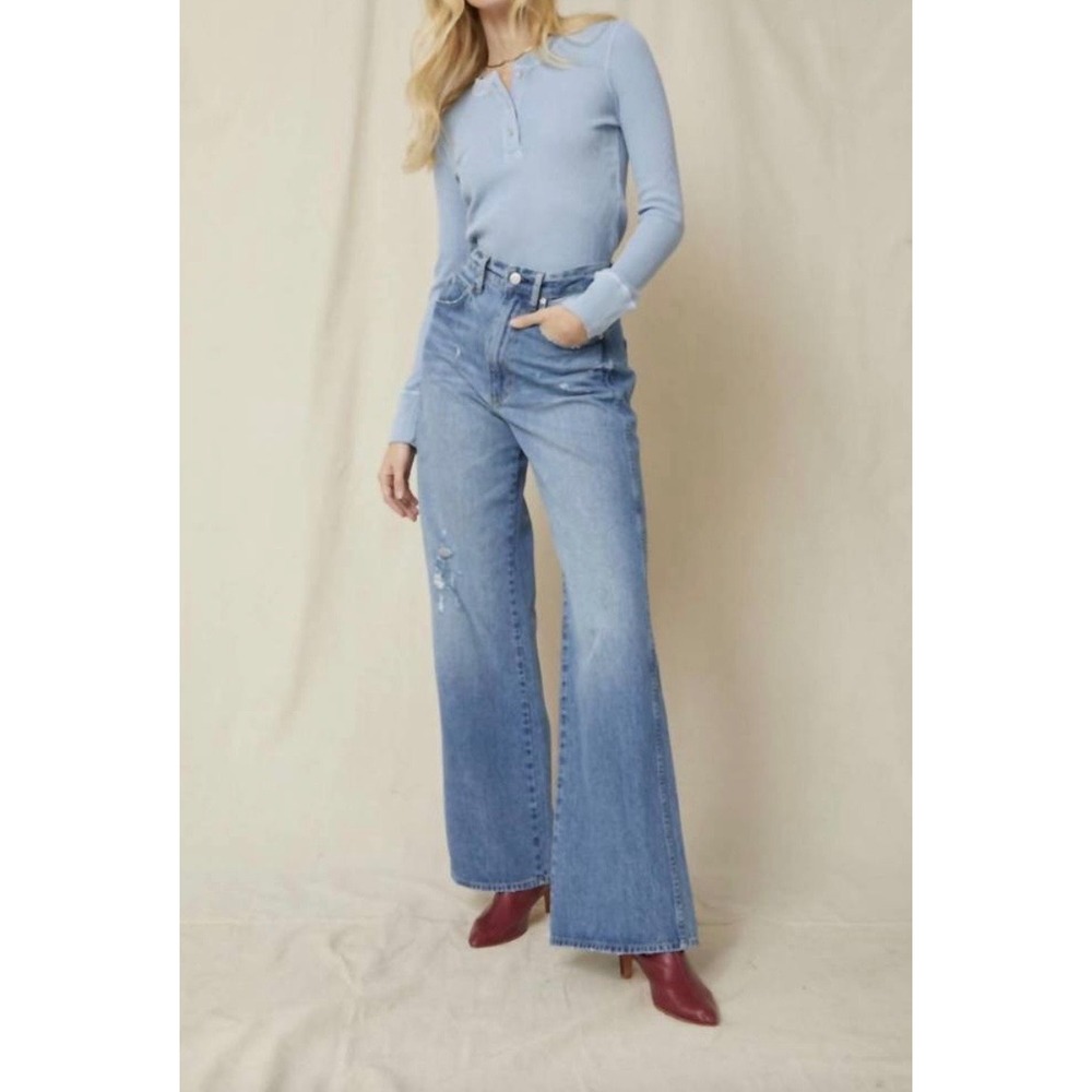 AMO Frida Flare Jeans Womens 23 Back To Life Distressed Wide Leg Casual